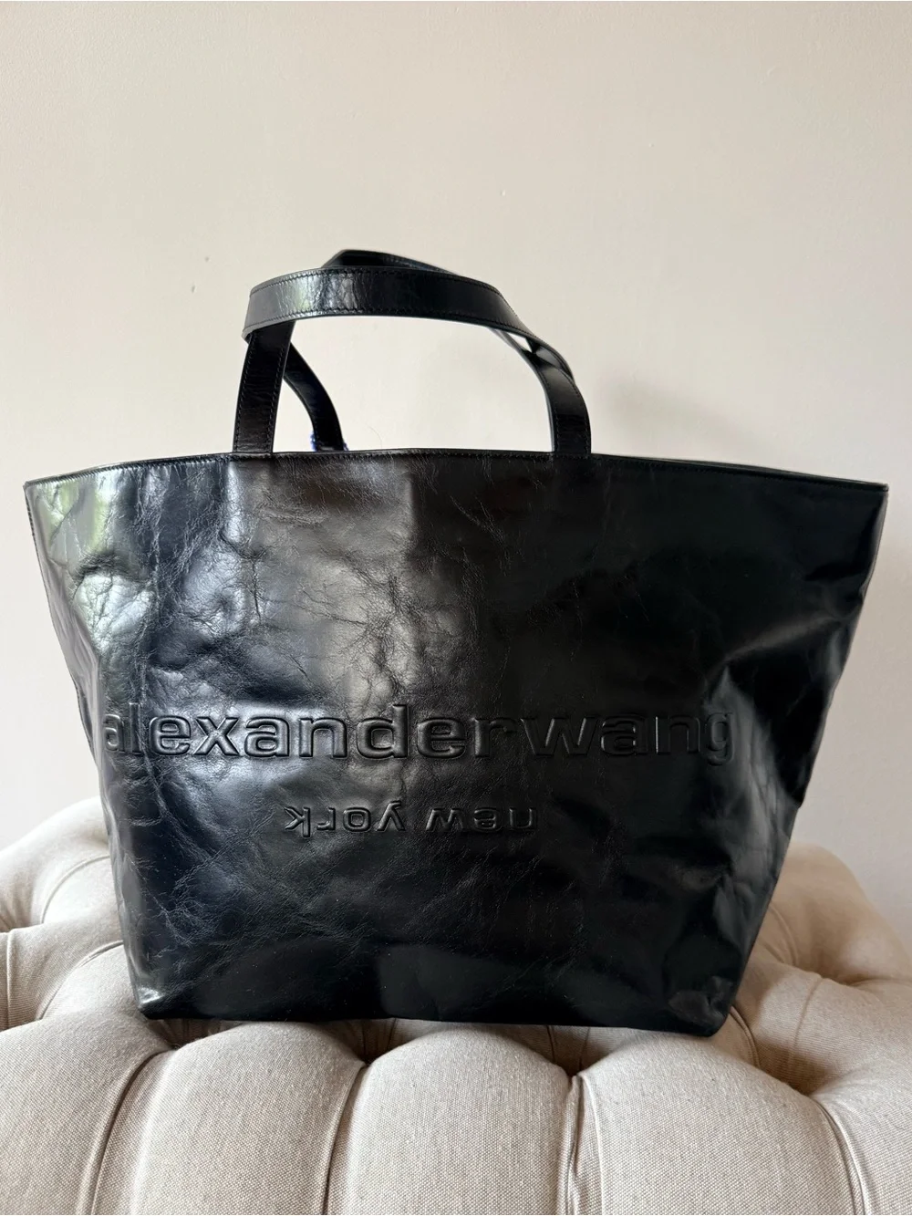 Alexander Wang Black Crinkled Leather Punch Large Tote Bag Pristine $595 Current - Picture 1 of 7
